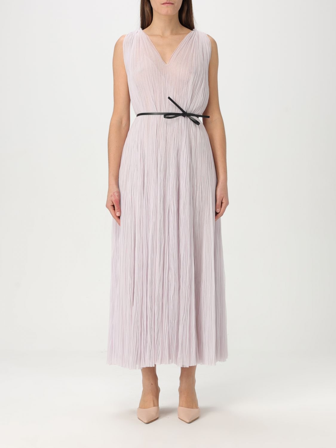 Faltendes Midi-Kleid mit V-Ausschnitt und ärmellos