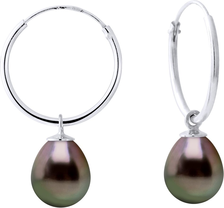 Ohrringe aus Silber 925, rhodiniert und echte Tahiti-Zuchtperlen, birnenförmig, 8–9 mm