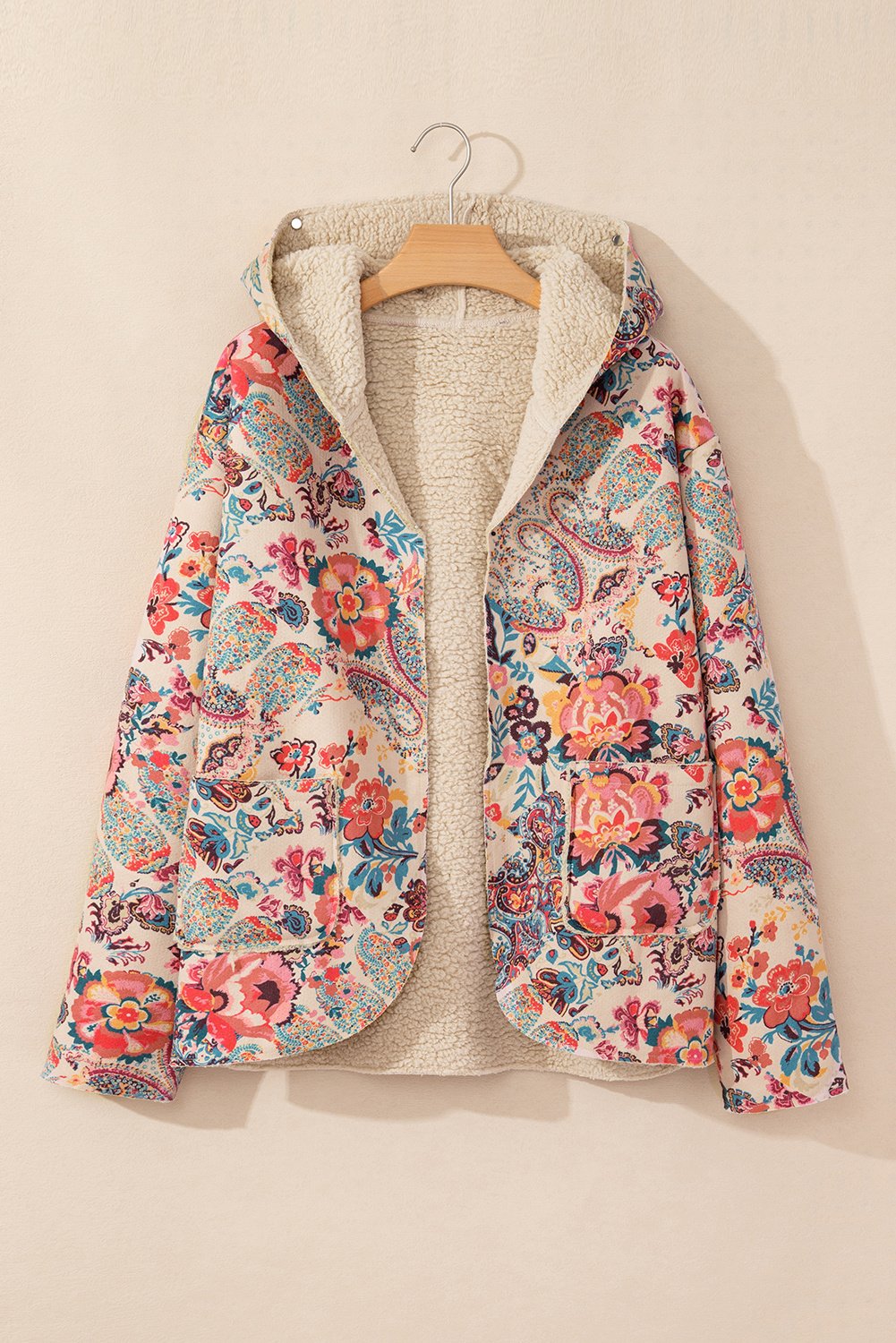 Floral Print Fleecejacke mit Sherpa-Futter