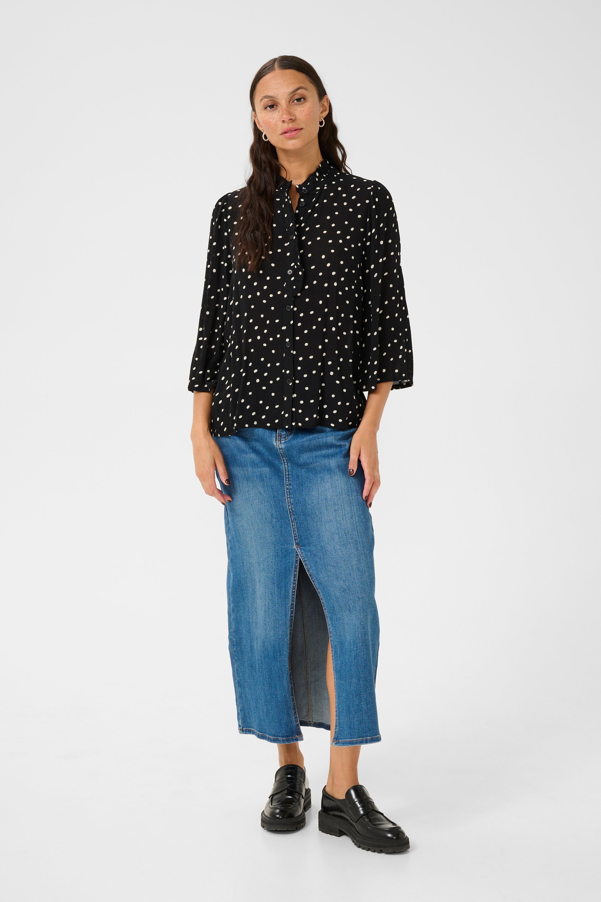 Langarm - Hemd Loose fit Black/White dot black white