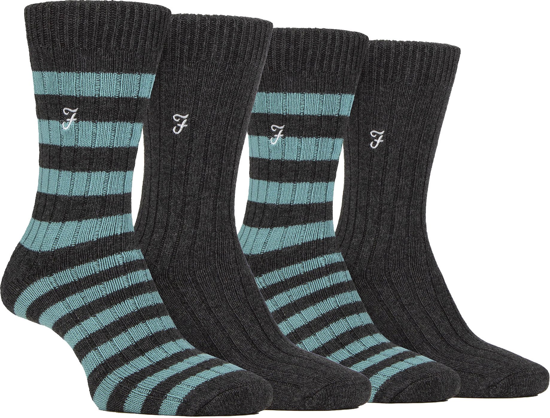 4 Paar Bambus gestreifte Stiefelsocken | Farah | Designer bestickte Socken für den Sommer - Charcoal / Teal