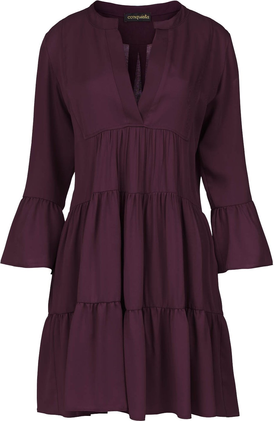 Dunkelburgundrotes Kleid aus Tencel mit gerafften Nähten