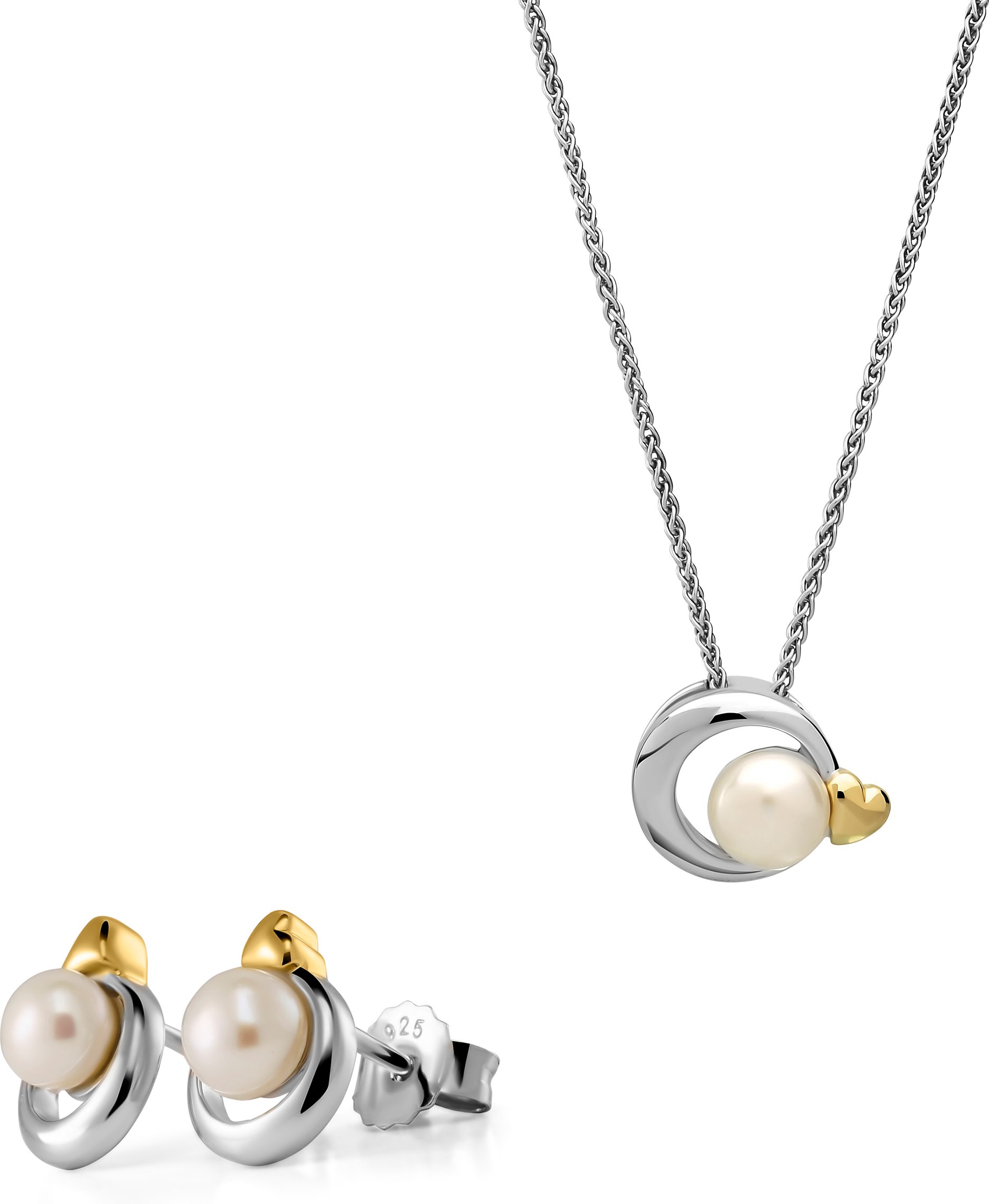 Orphelia 'Mathilde' Damen 925 Sterling Silber Set: Kettenanhänger + Ohrringe - Silber/Gold SET-7510/G