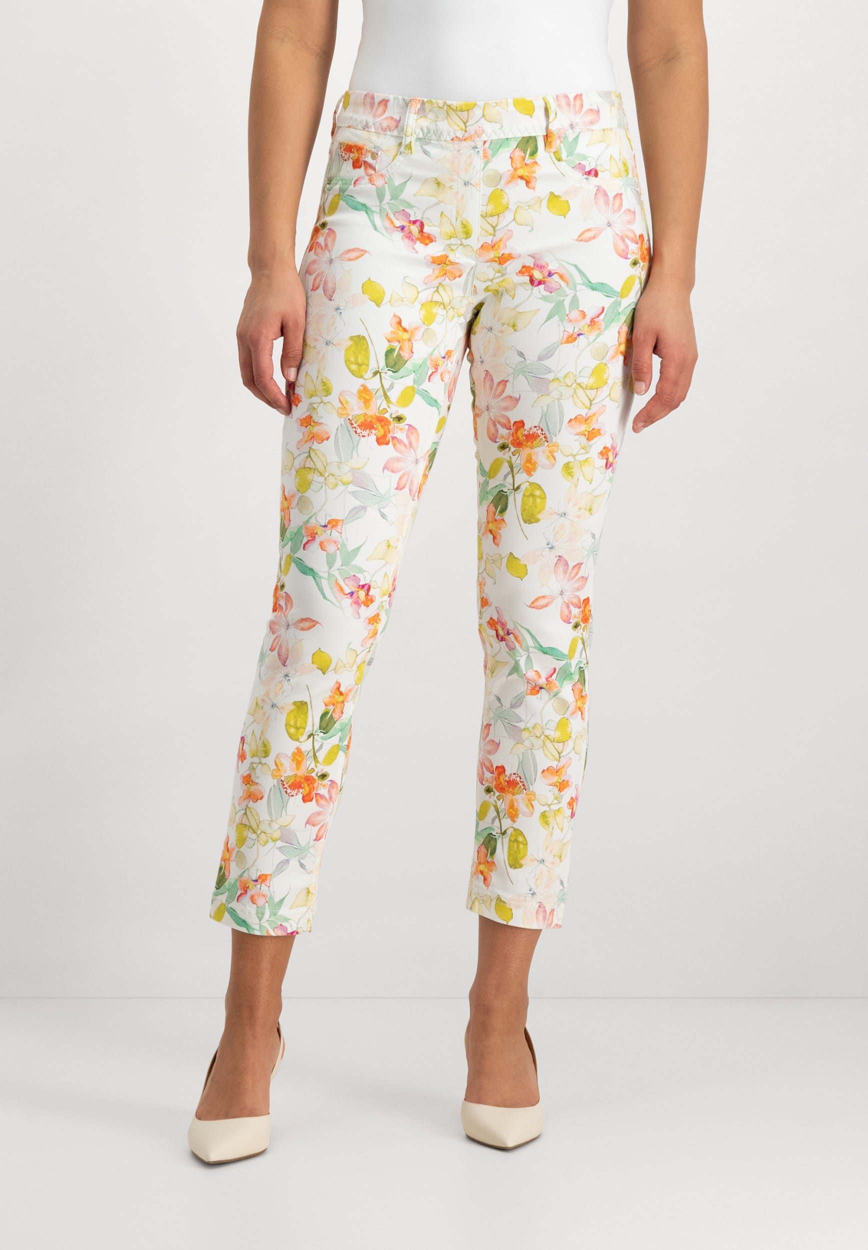 Thumbnail - Leggie Shape-On Cropped Skinny Jeans | Weiß mit gemischten Rottönen