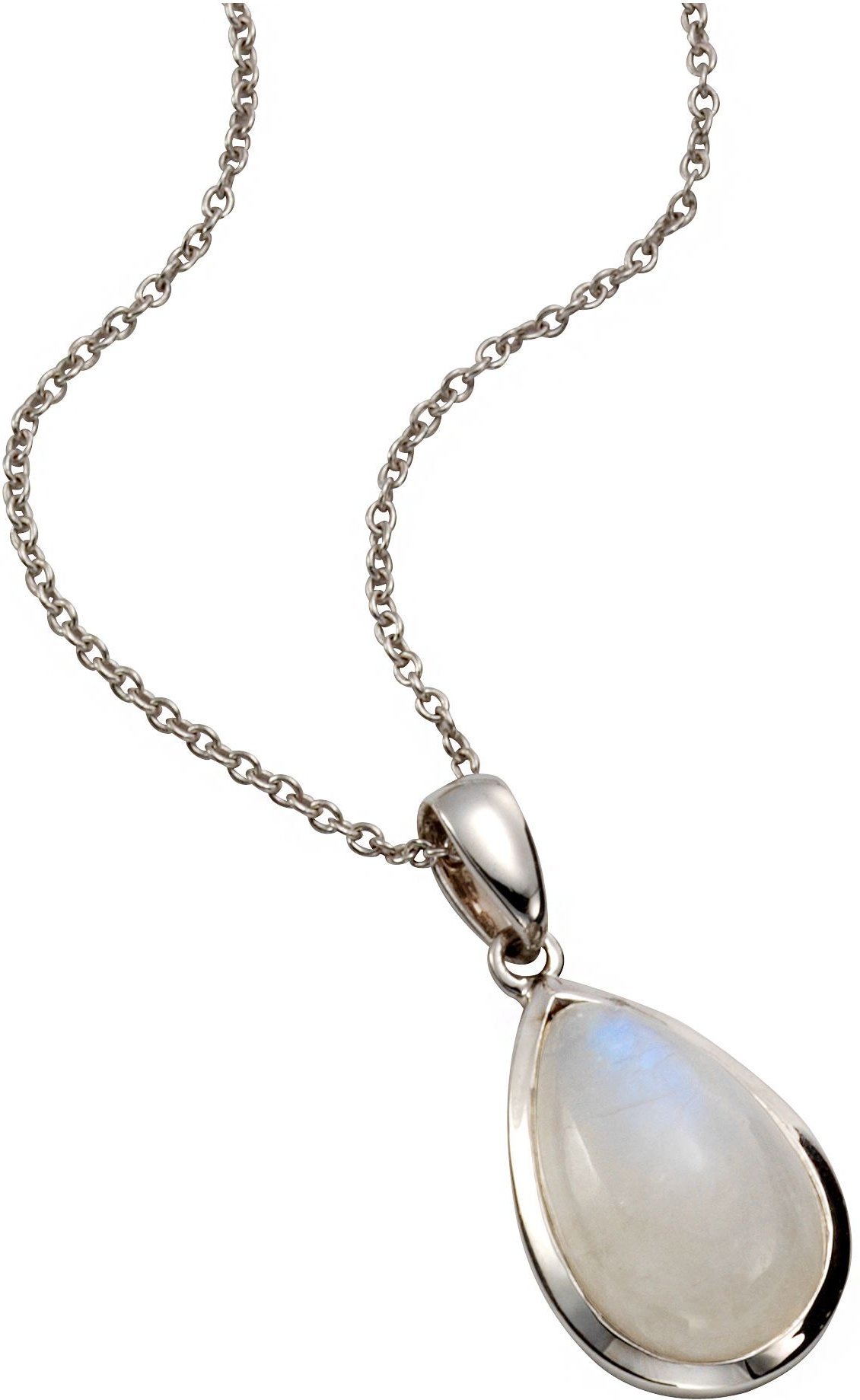 Jamelli Anhänger mit Kette 925 Silber rhodiniert mit Rainbow Mondstein