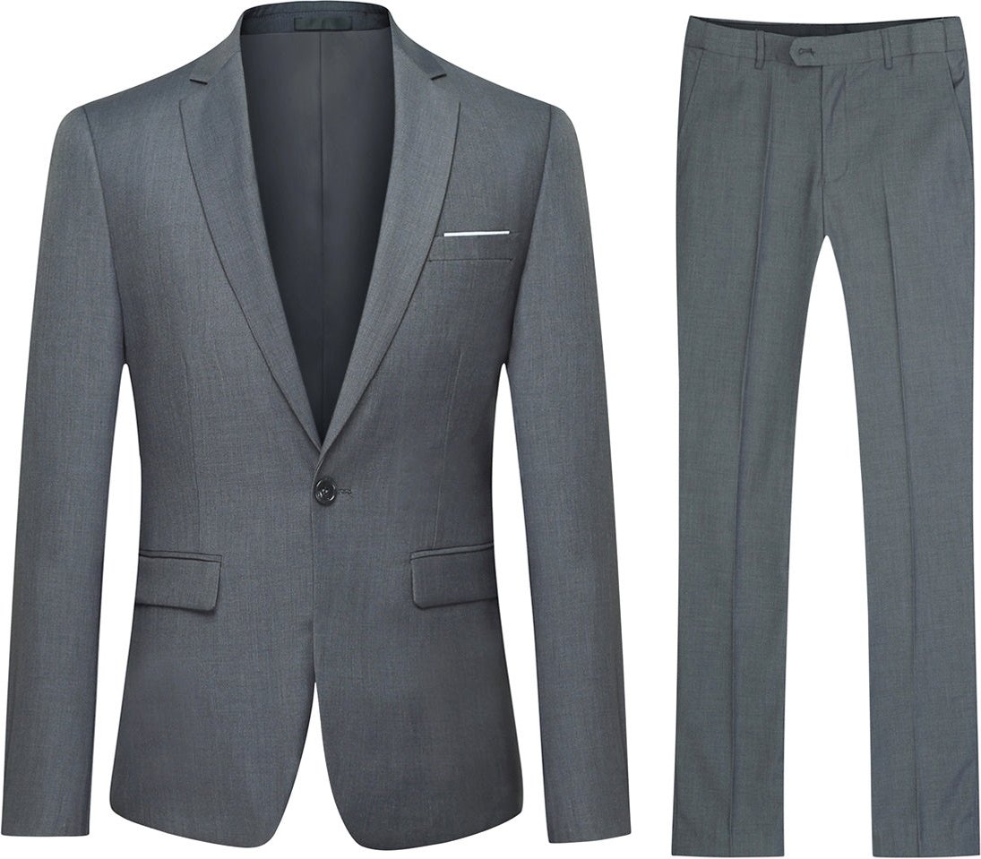 2-teiliger Slim Fit Anzug in schlichtem Design in Grau