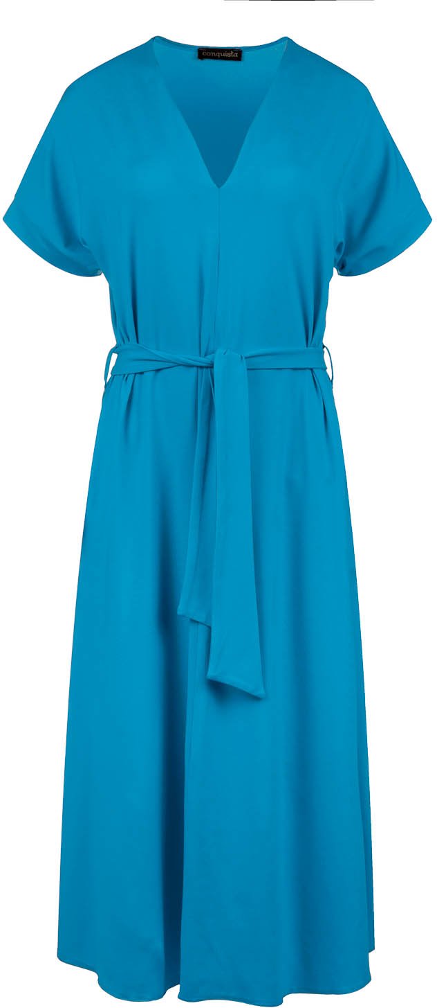 Türkisfarbenes Jersey-Midikleid mit Gürtel