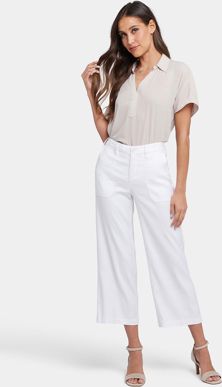 Weite Cargo Capri-Hose aus Stretch-Leinen | Optisches Weiß