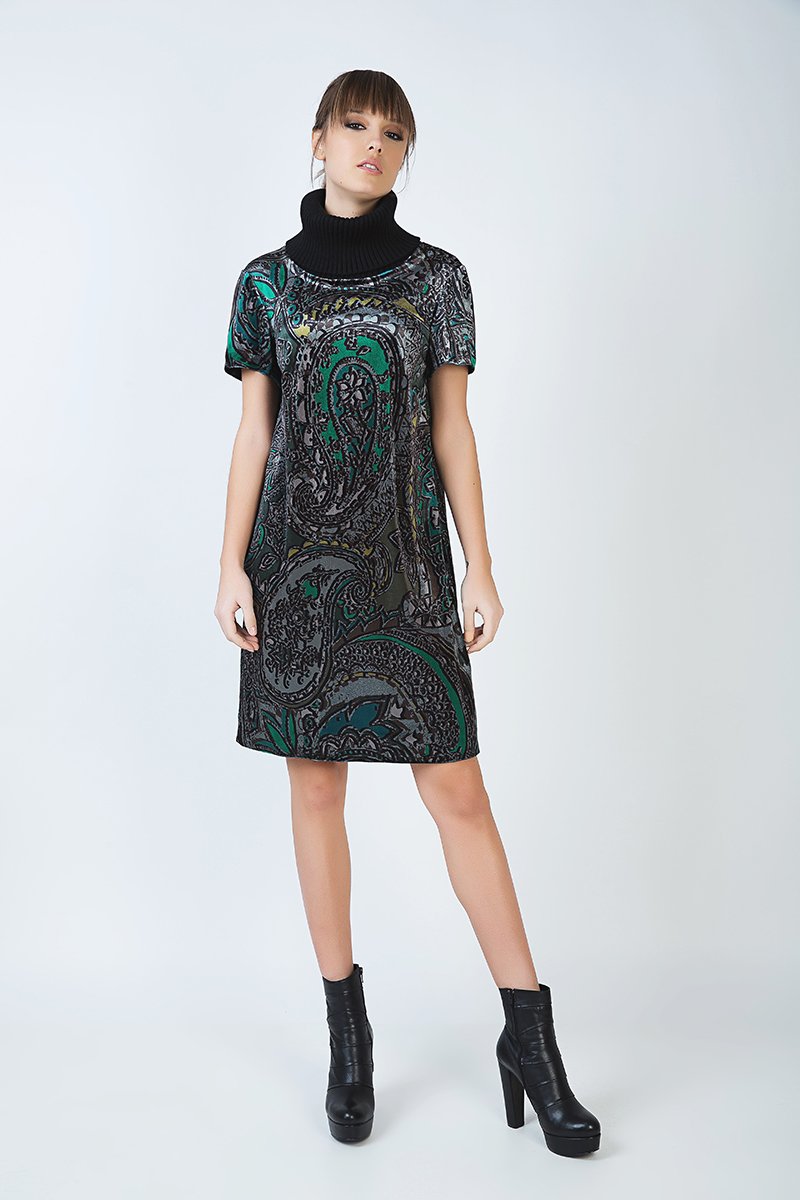 Thumbnail - A-Linien-Kleid mit Rollkragen und Druck