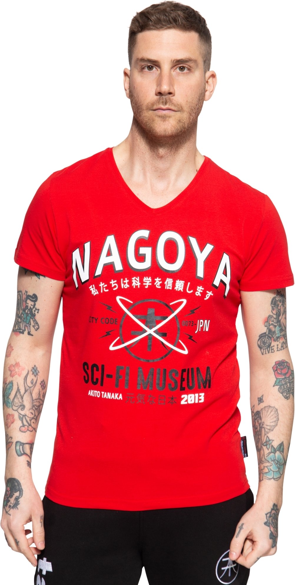 Akito Tanaka Herren T-Shirt mit Frontprint City Code rot