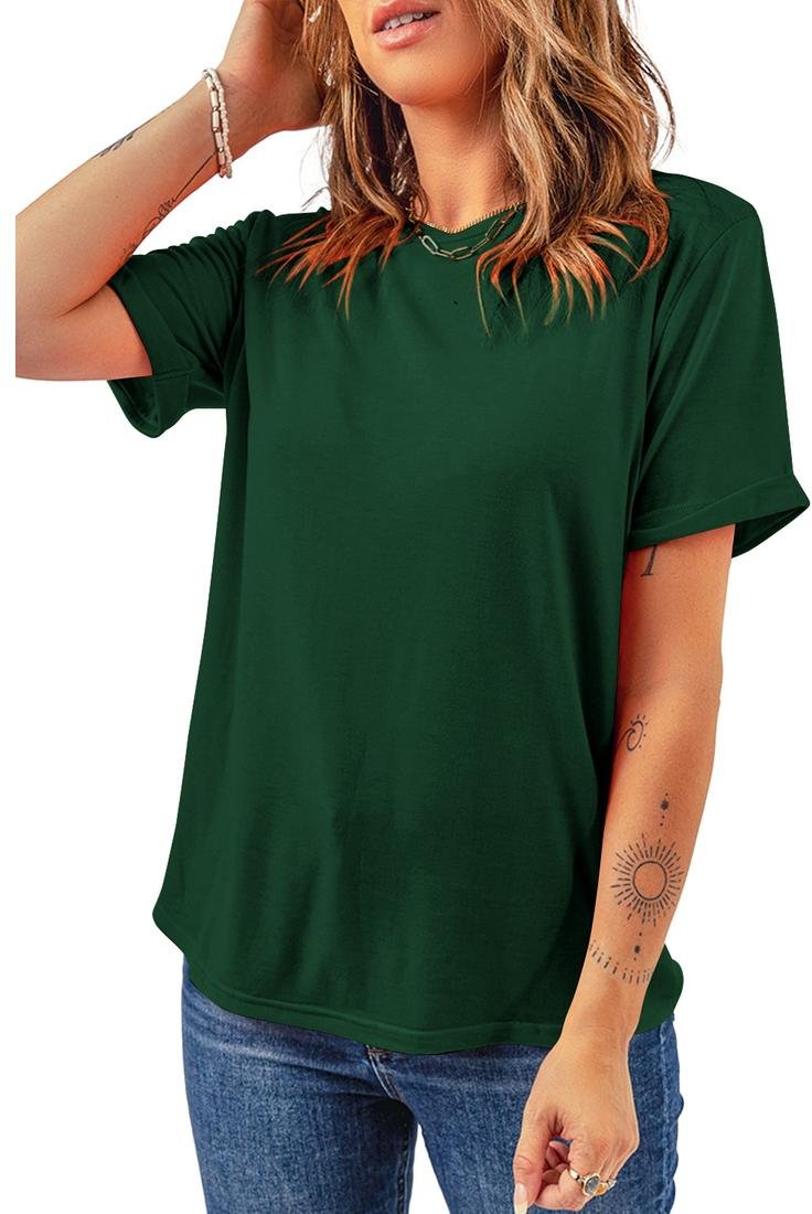 Thumbnail - Azura Exchange Grüne Freizeit Unifarbene Rundhalsausschnitt T-Shirt