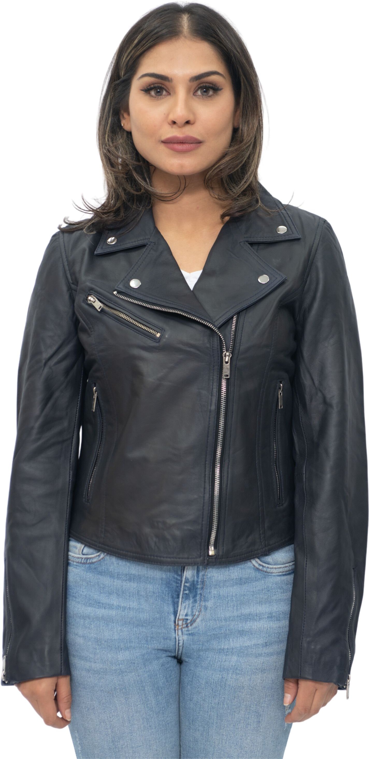 Damen-Leder-Klassiker-Biker-Brando-Jacke-Baku