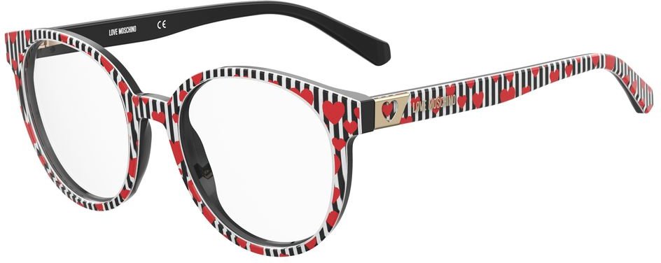 Runde Brille mit rotem Herzdesign