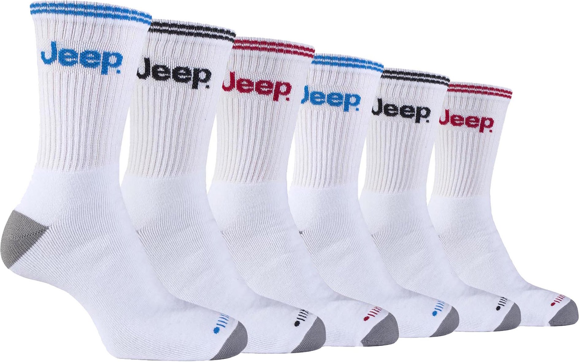 6 Paar Multipack Herren Sport Socken | Jeep | Cushioned Crew Outdoor Atmungsaktive Laufsocken - Weiß