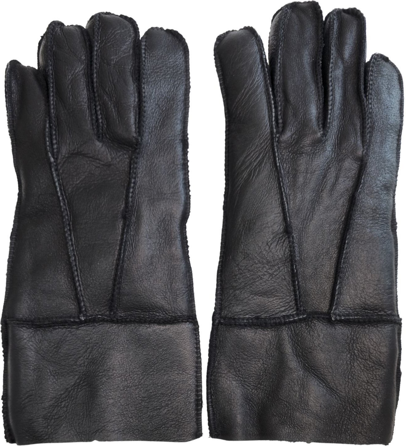 Thumbnail - Schwarze Unisex-Handschuhe aus Schaffell mit aufrollbarer Manschette