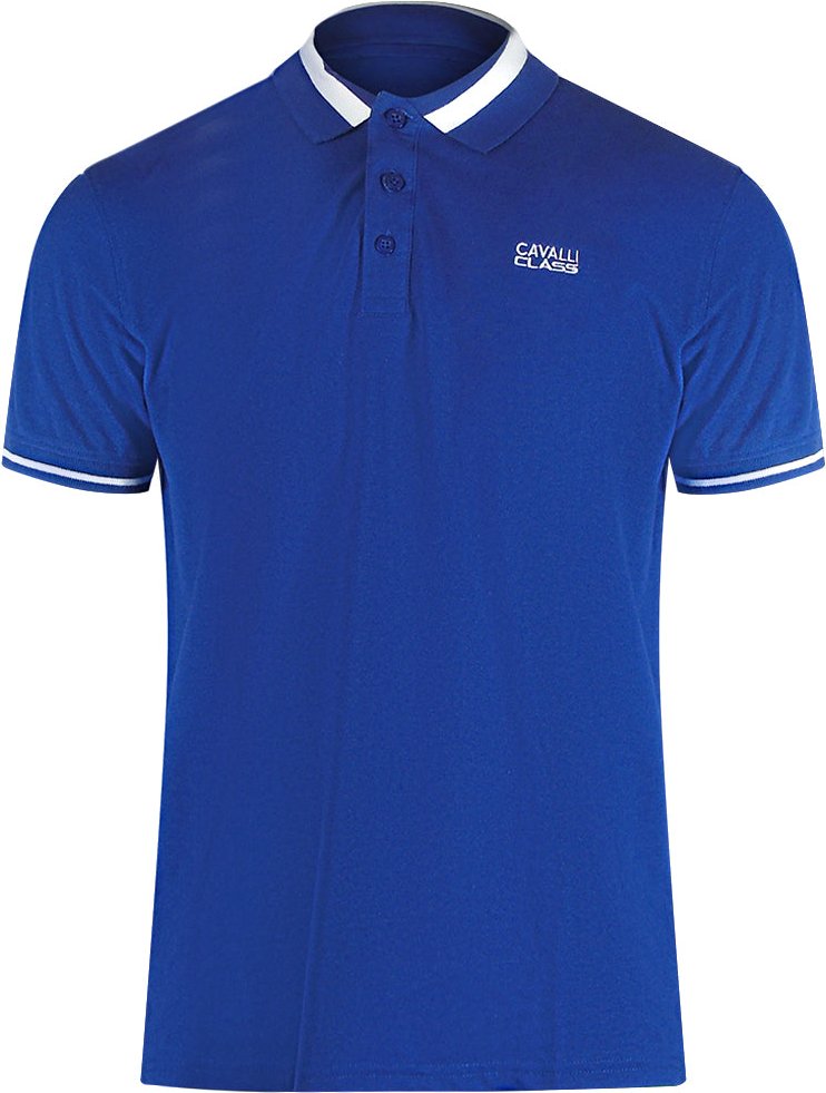 Cavalli Class Poloshirt Mit Auffälligem Streifenkragen In Irisblau