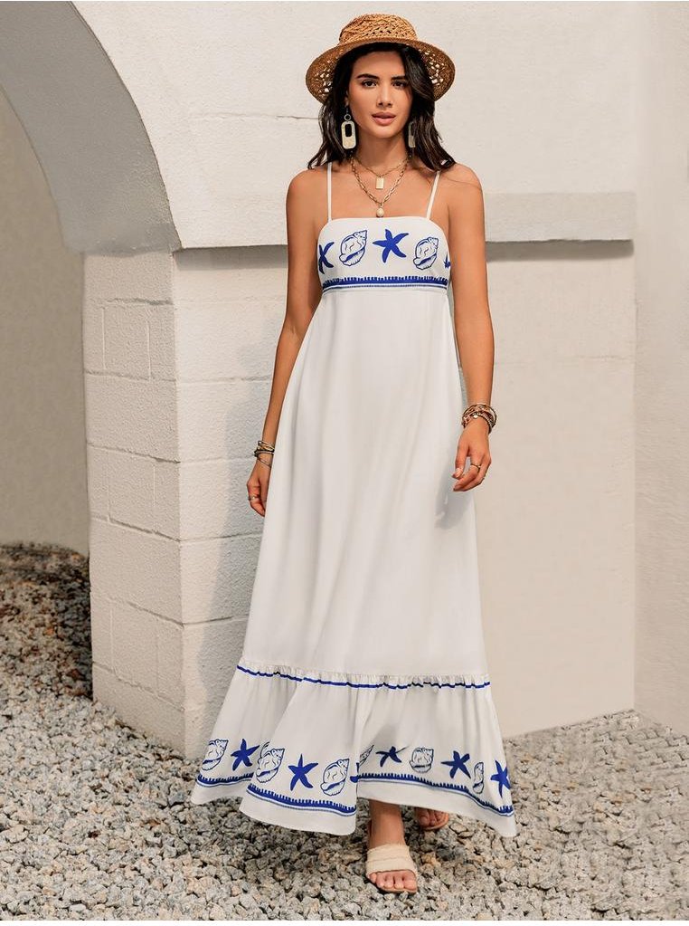 Thumbnail - Damen Bedrucktes Maxikleid mit Rechteckigem Ausschnitt