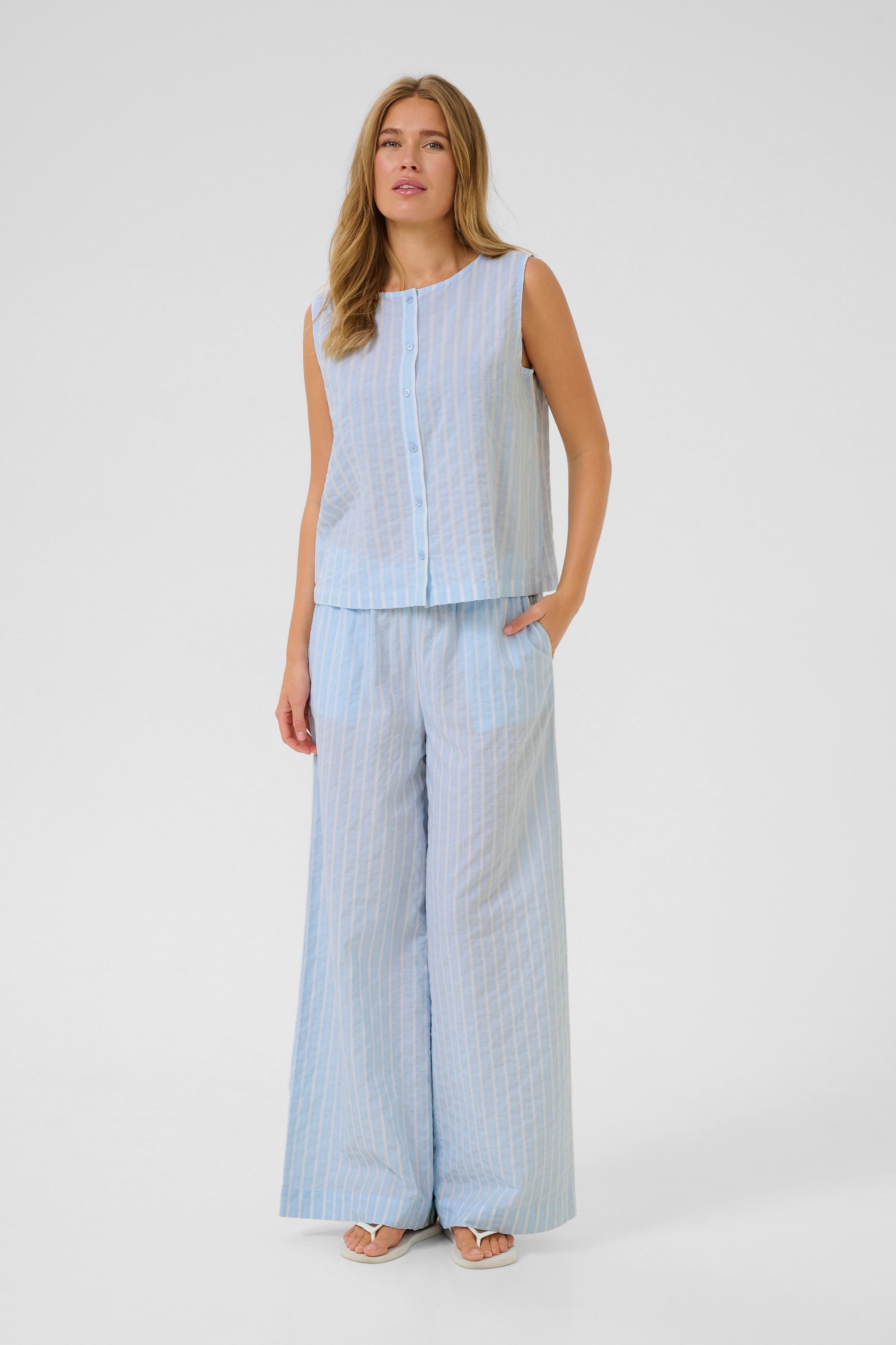 Kurzarm-Bluse Baggy fit Blue/White Stripe blue white