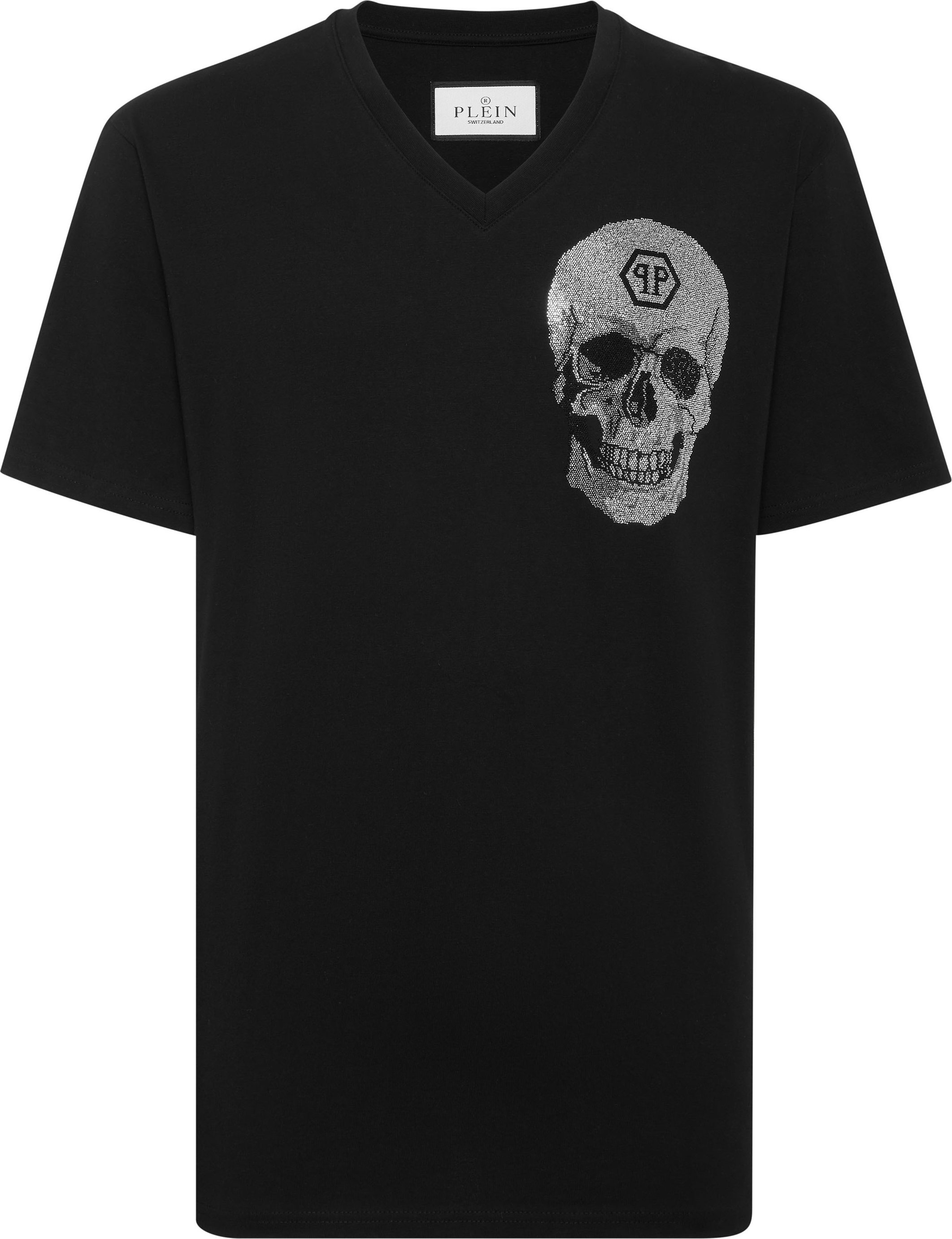 V Neck Heavy Cotton T-Shirt Crystal Skull