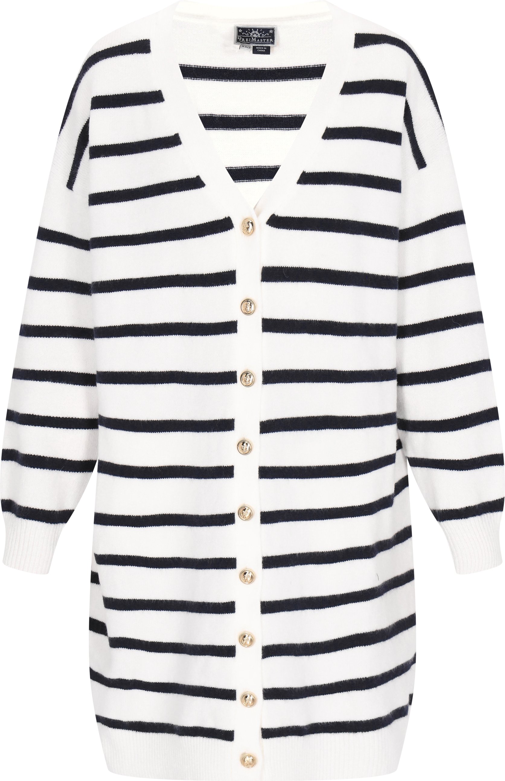 Thumbnail - Dreimaster Strickjacke Frauen cremeweiße, marineblaue Streifen