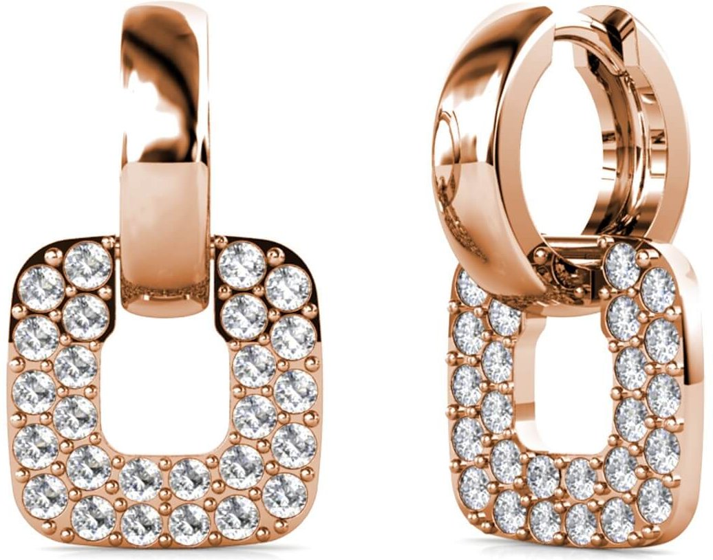 Klassische quadratische Ohrringe - Roségold und Kristall