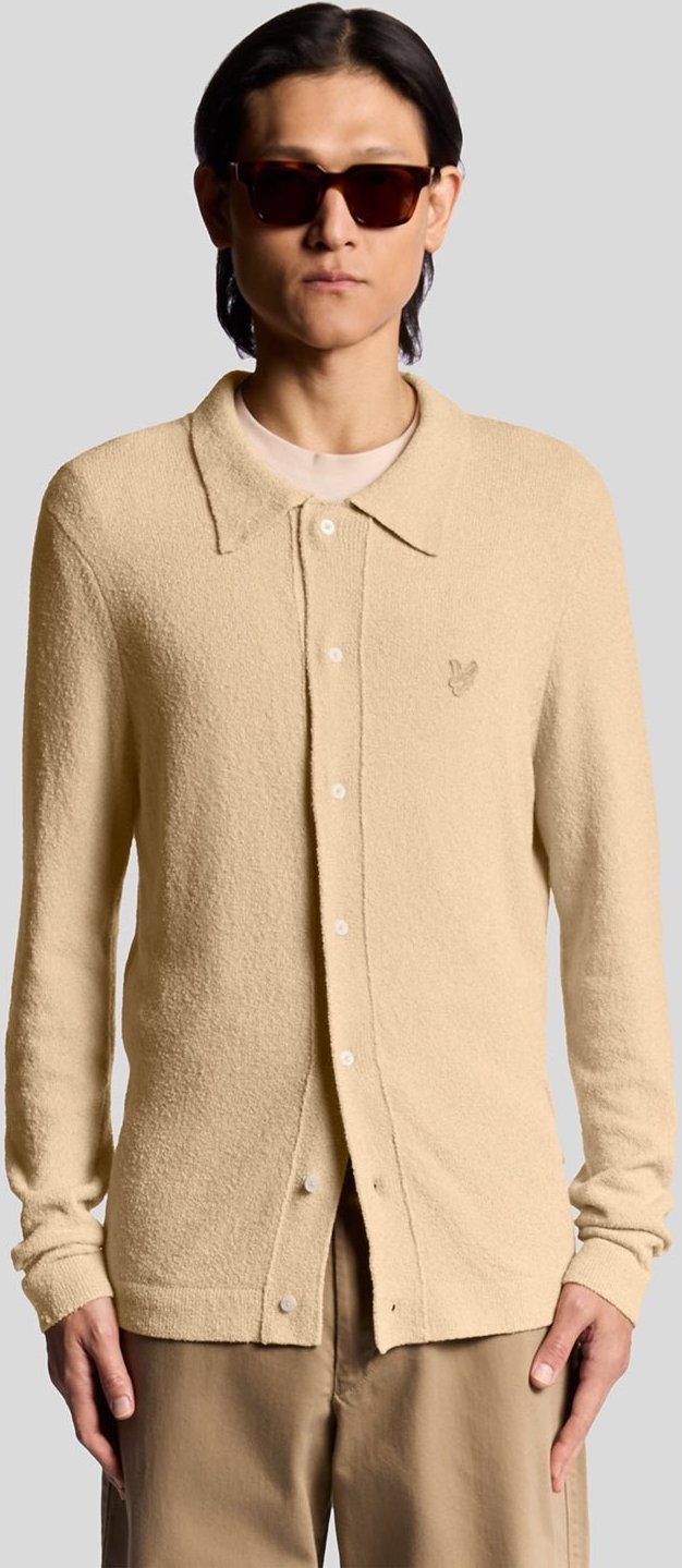 Lyle & Scott Strickcardigan mit Kragen und Strukturmuster – Beige