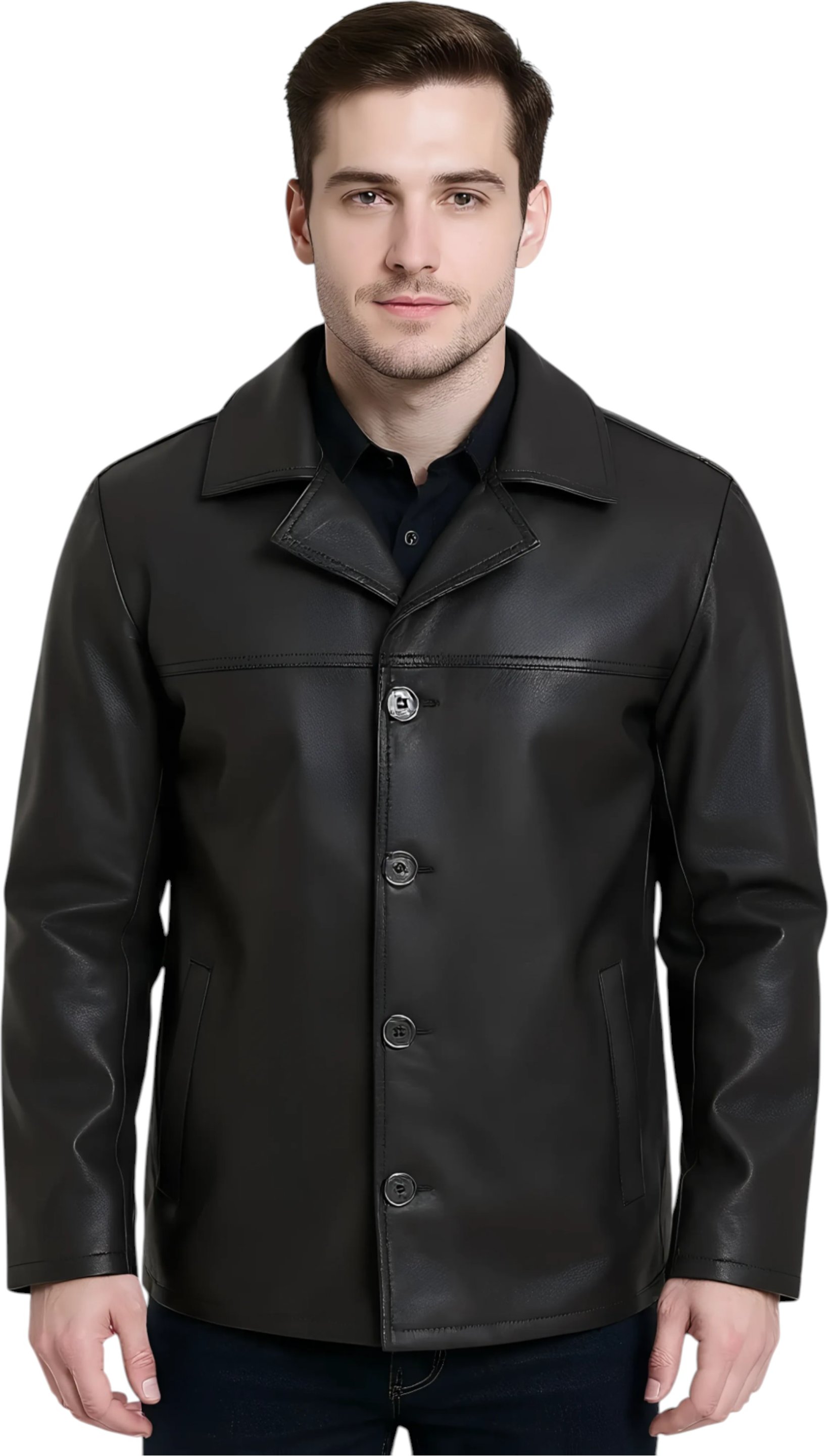 Schwarze Herren-Blazerjacke aus italienischem Leder mit 4 Knöpfen – Gladstone