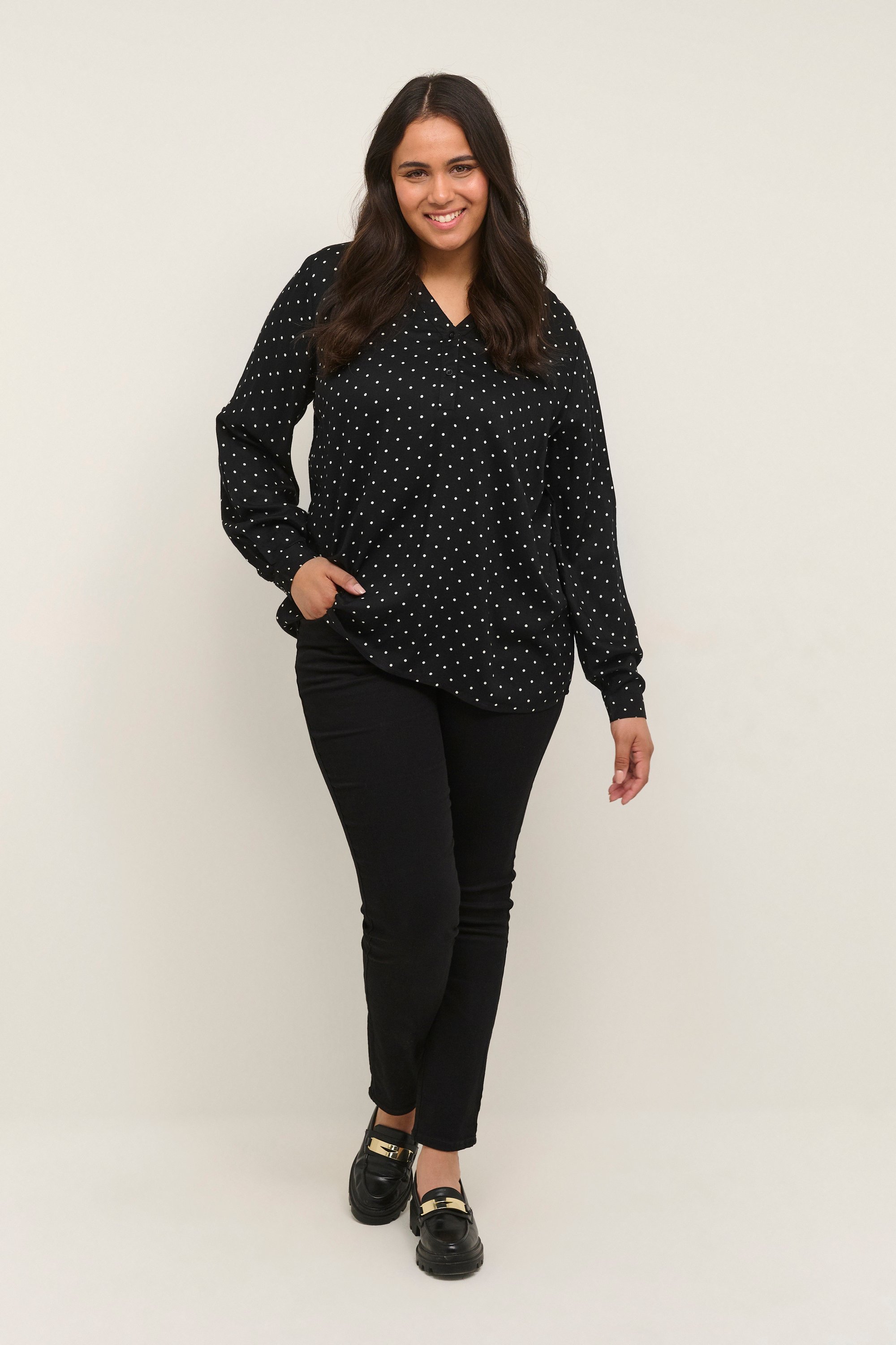 Langarm-Bluse Regular fit Black/White Dot black white