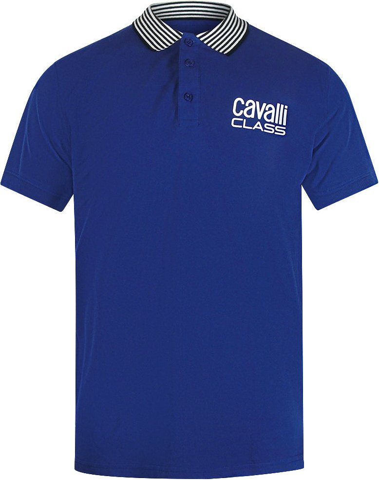 Cavalli Class - Poloshirt Mit Gestreiftem Kragen In Irisblau