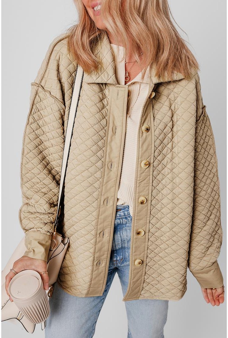 Thumbnail - Jet Stream Unifarben Gestepptes Puffer-Hemdjacke mit Knöpfen