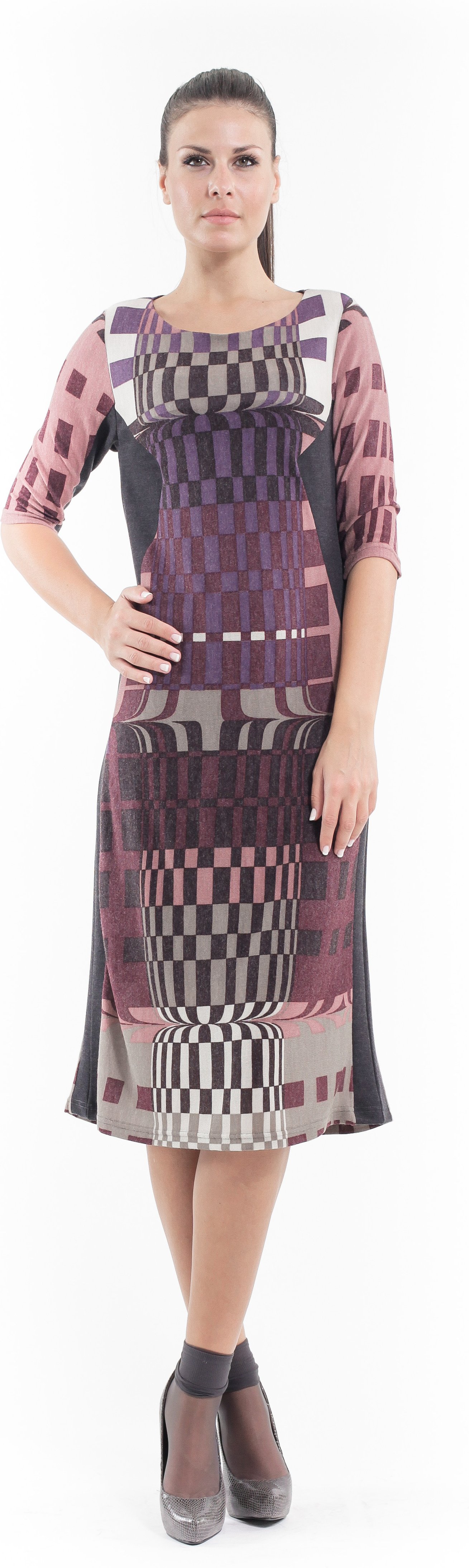 Thumbnail - Geometrisch gemustertes Pulloverkleid