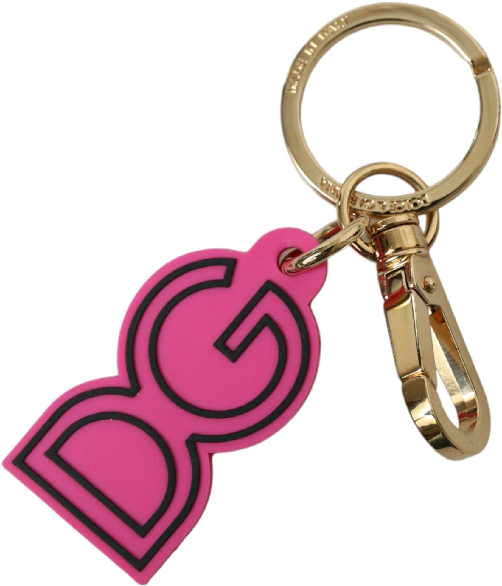 Dolce & Gabbana Pink Gummi Goldfarbener Metall DG Logo Schlüsselanhänger