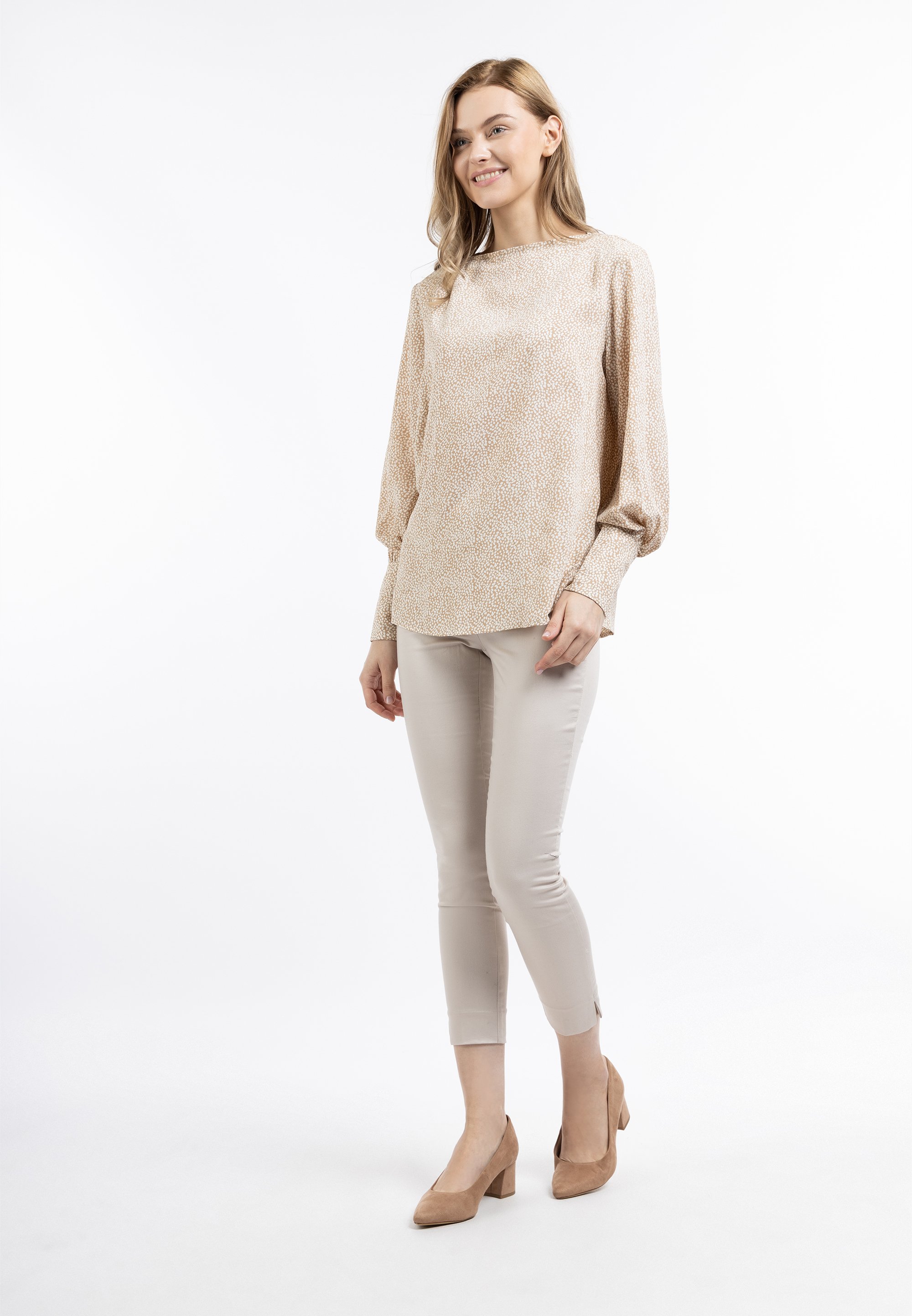Dreimaster Blusenshirt Damen Hellbeige Weiss