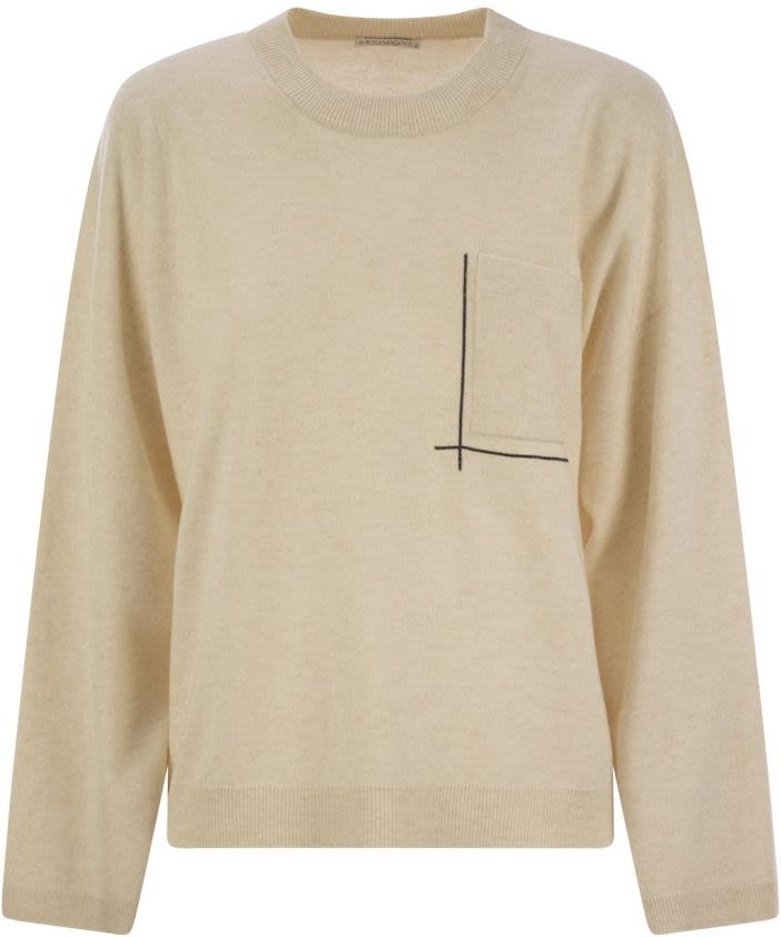 Pullover aus reinem Wolle-Kaschmir-Seide mit glänzendem Taschen-Detail