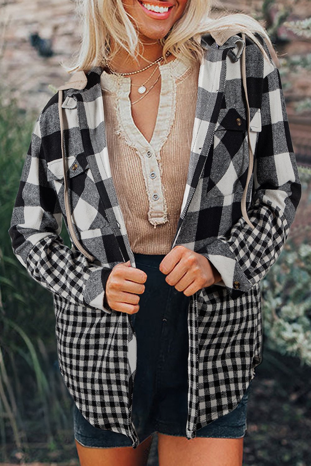 Karierter Kapuzen-Shacket