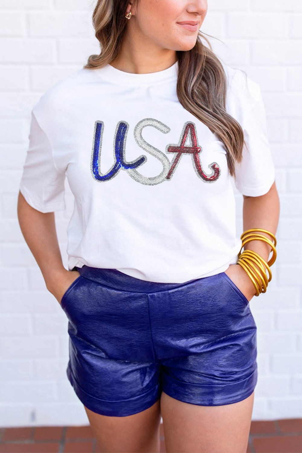 Pailletten USA Grafik T-Shirt