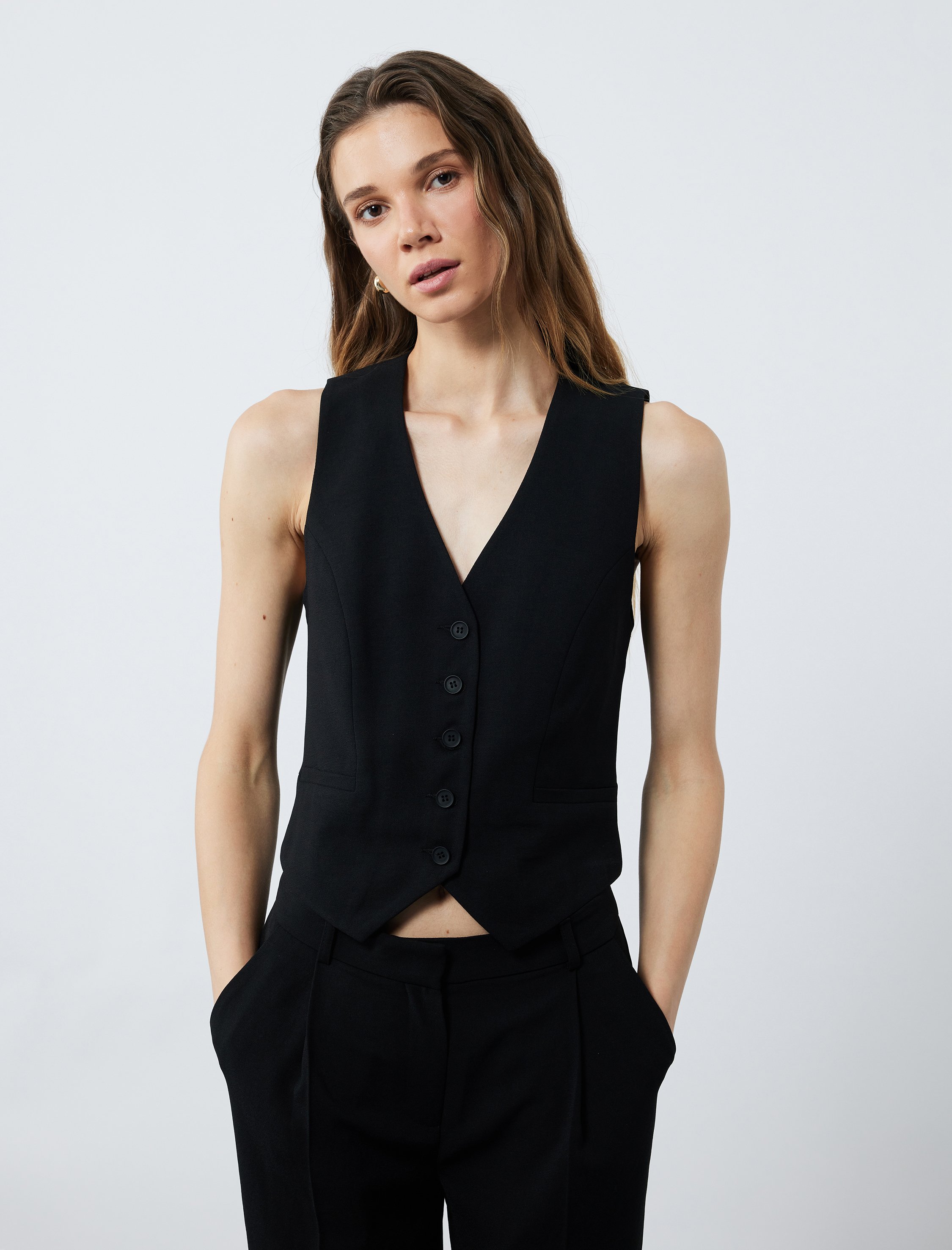 Koton WESTEN Koton Ärmellose Blazerweste mit V-Ausschnitt