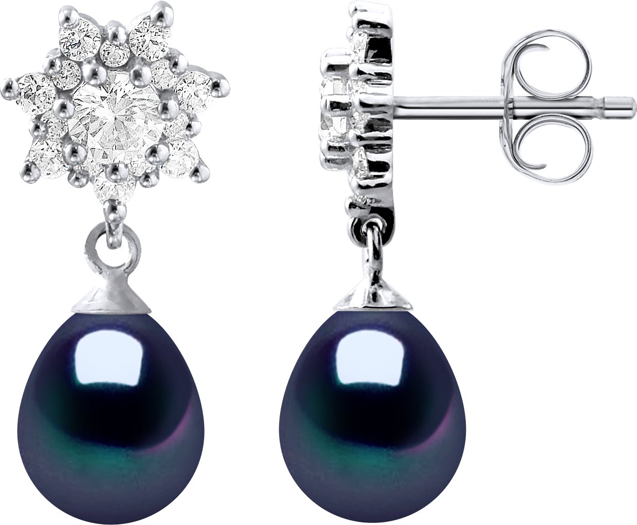 Ohrringe Hängeohrringe Süßwasserperlen Schmuck Schwarze Birnen 7-8 mm 925