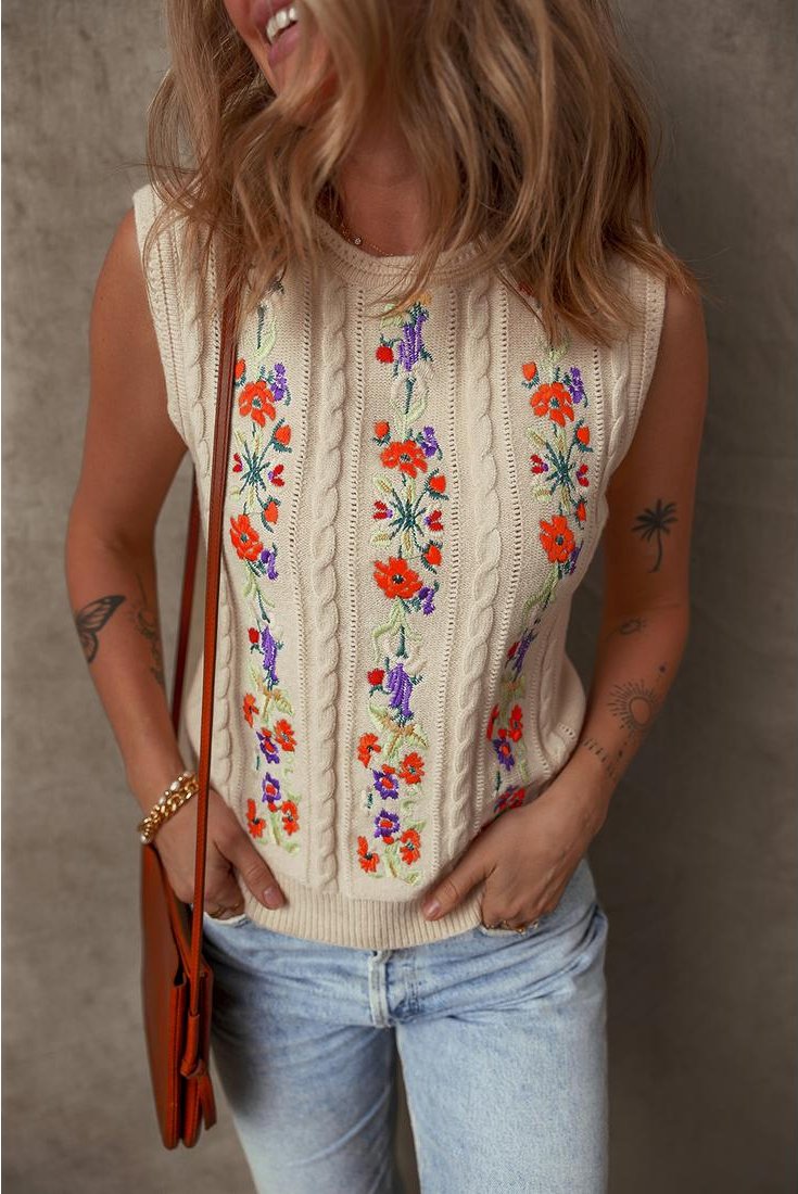 Thumbnail - Jet Stream Bestickter Floral-Strick-Weste