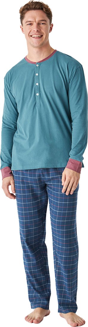 Langarm-Rundhals-Baumwollpyjama für Herren JJB12