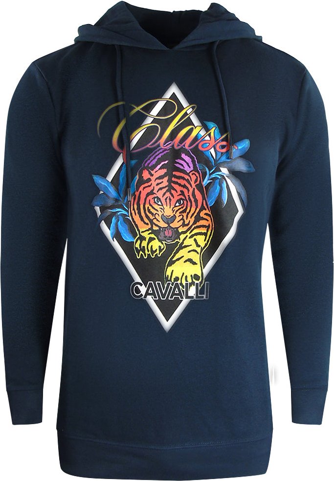 Cavalli Class Diamond Tiger Design Marineblauer Kapuzenpullover