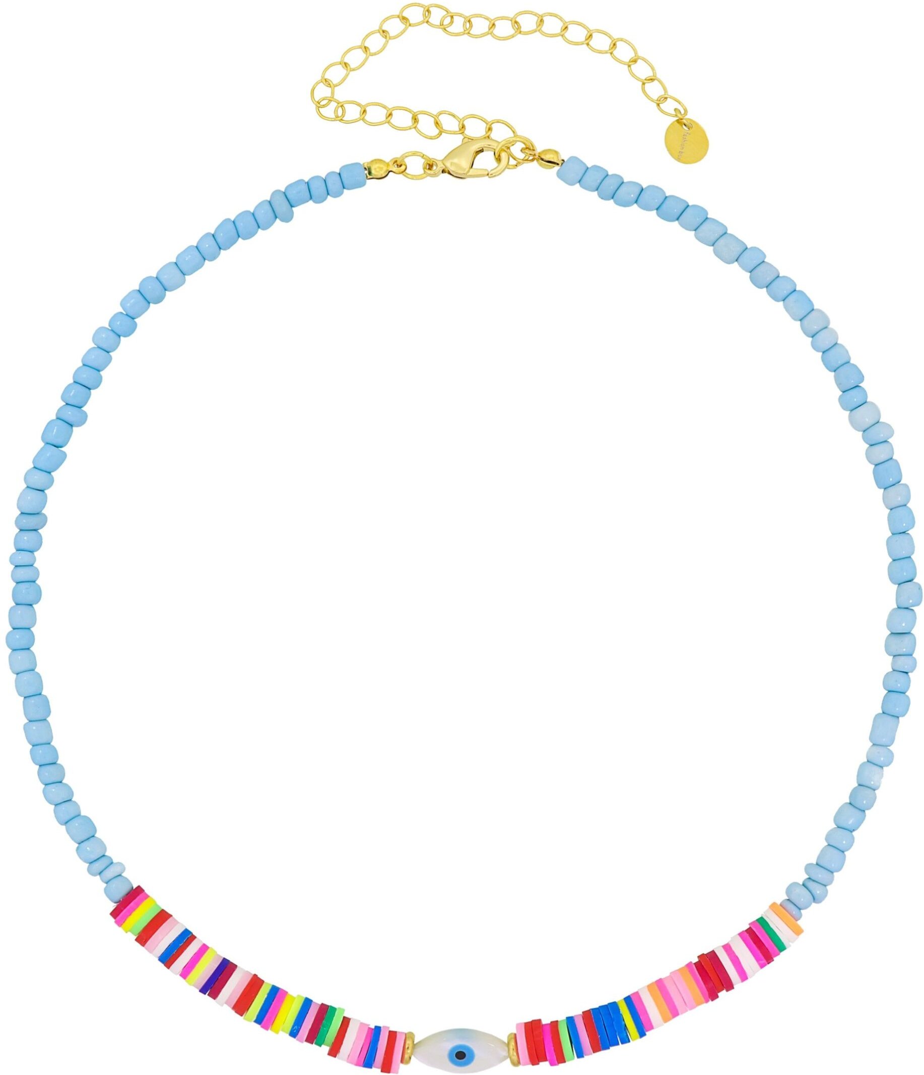 Fashionbox Kette mit Vinylplättchen multicolor und Kunststoffteilen in türkis
