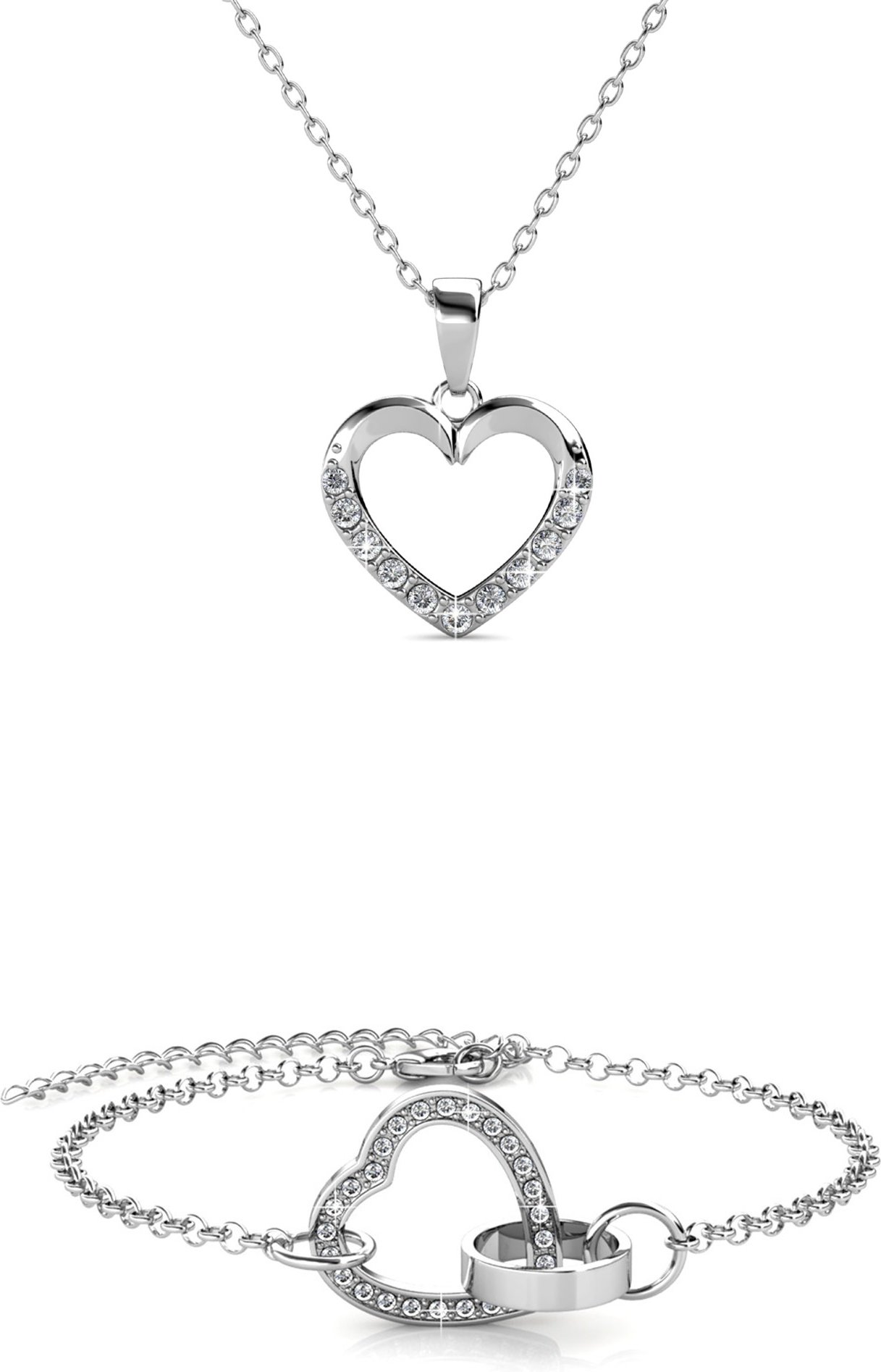 Halsketten-Set mit verschlossenem Herz - Silber und Kristall