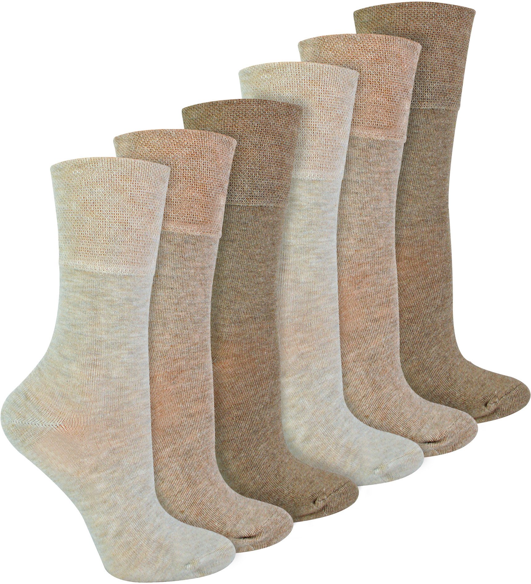 IOMI - 6 Pack Damen Diabetiker Bambus Socken | Extra breite nahtlose lockere nicht elastische Socken für Frauen - Beige