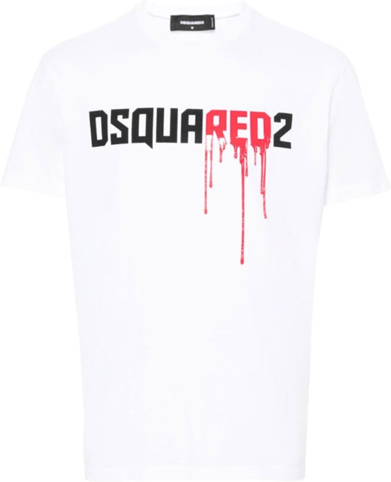 Dsquared2 Weißes T-shirt Mit Tropfendem Logo