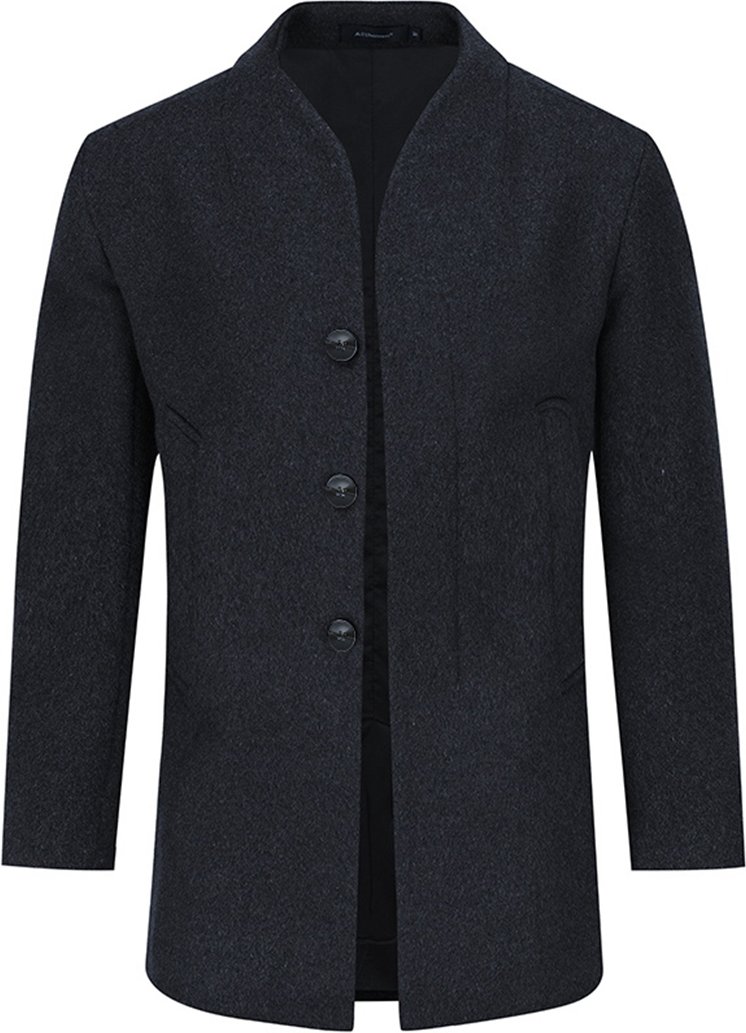 Thumbnail - Herren Winter Dicker Casual Warm Einfarbig Stehkragen Lange Wollmantel Blau