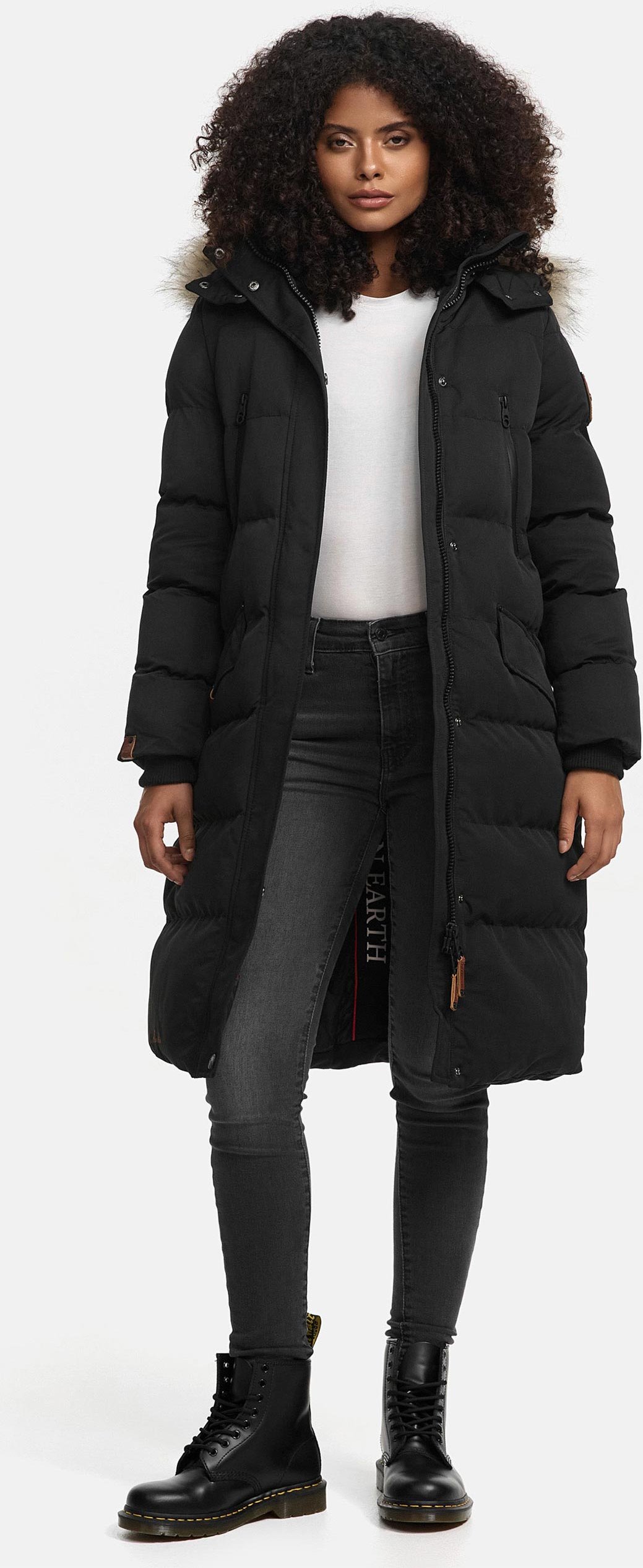 Marikoo Damen Winterjacke – Schneesternchen, lang mit Kapuze & Fellkragen