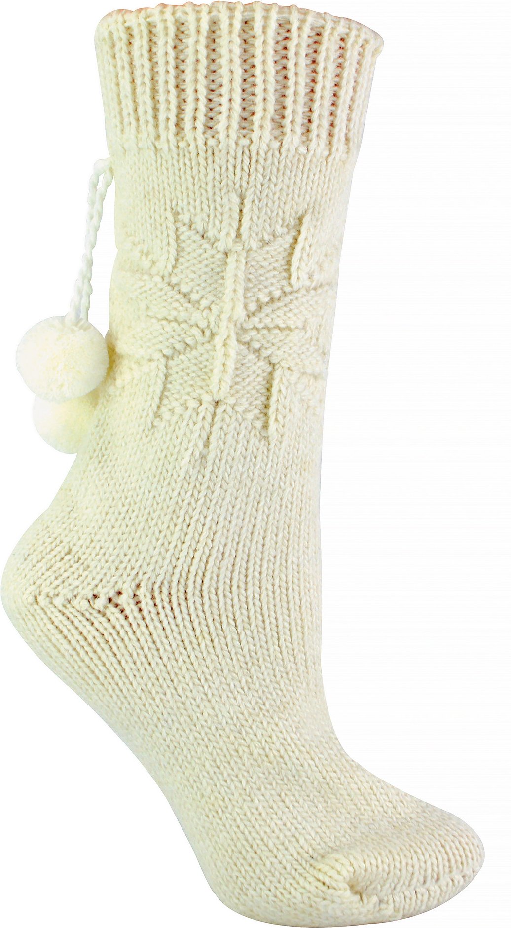Sock Snob - Ladies Warm Slipper Alpaka Wolle Blend Pom Pom Bett Socken - Creme