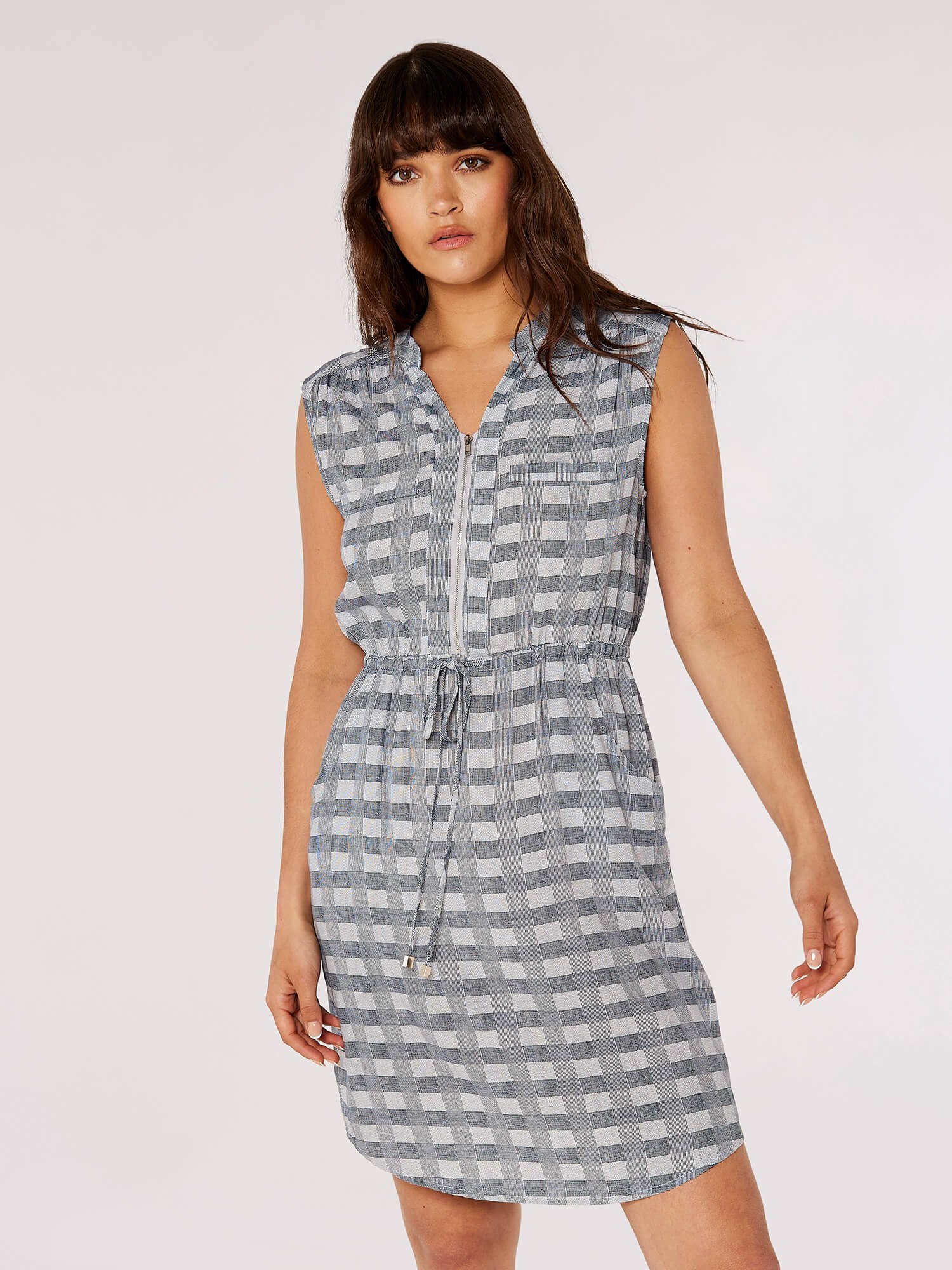 Apricot Karo-Taschen-Minikleid