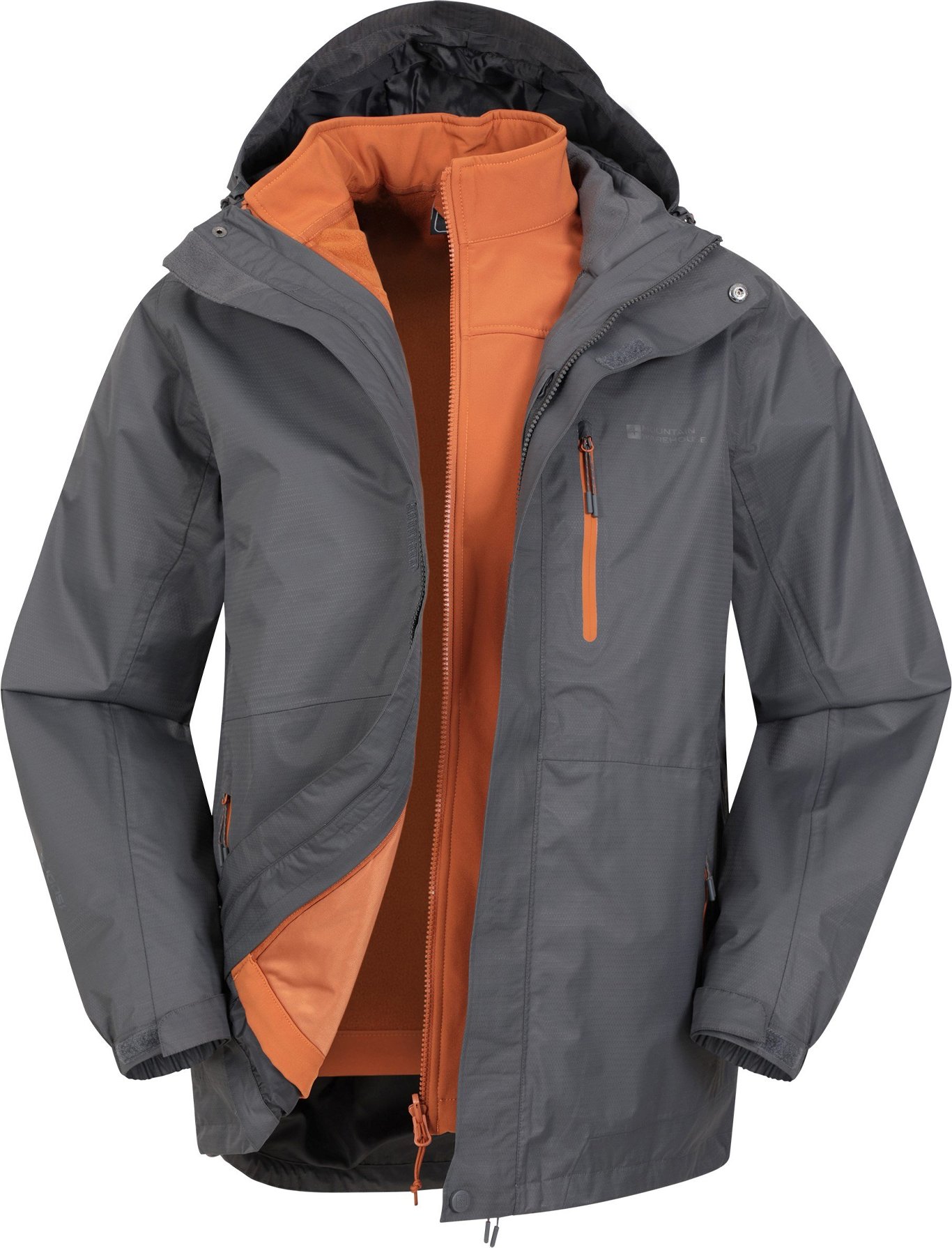 Mountain Warehouse - "Bracken Extreme" Jacke, wasserfest 3 in 1 für Herren (Holzkohle)